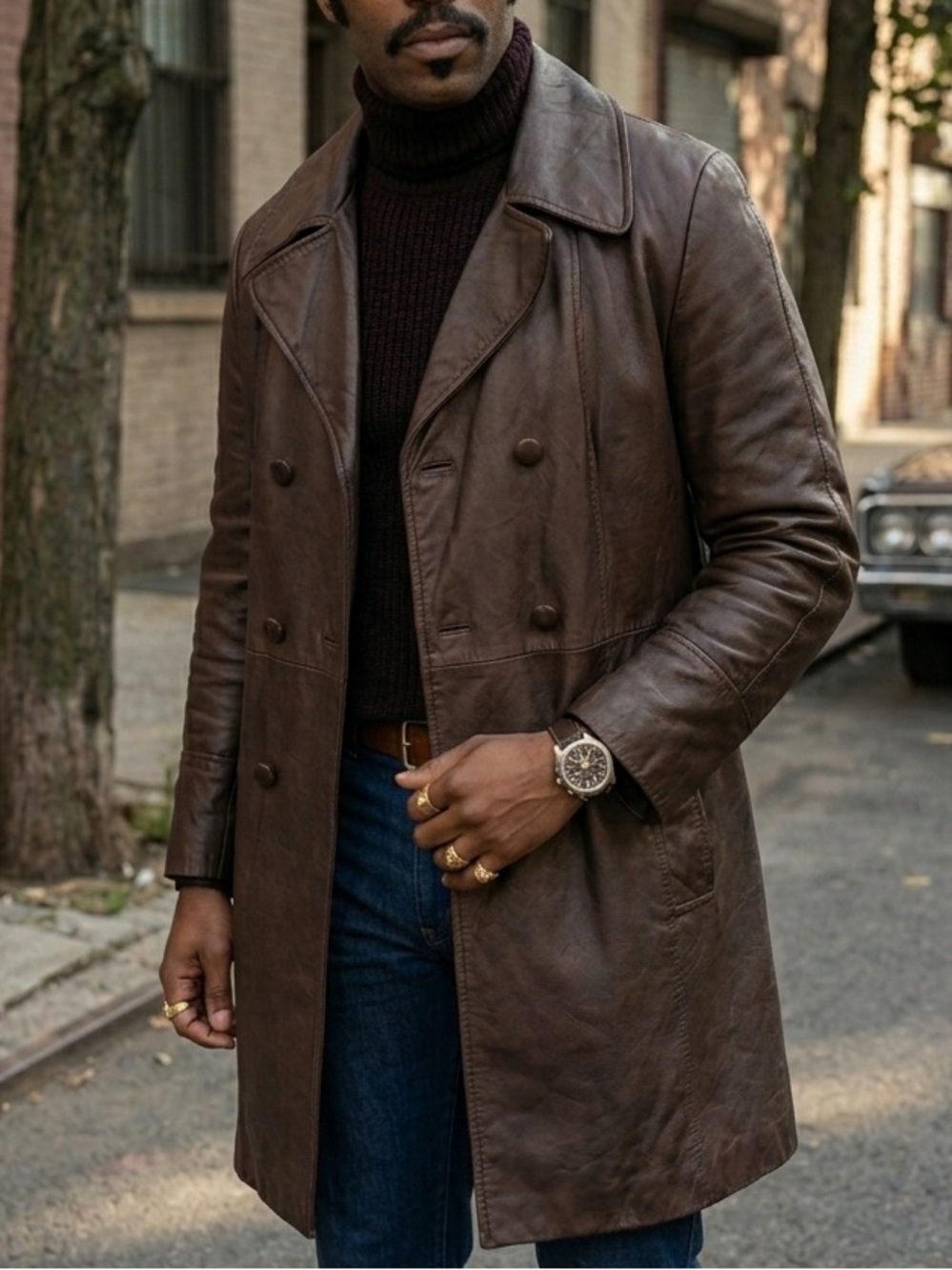 Vintage 1970s Park Leather International Brown Leather Trench Coat Canada Mens L